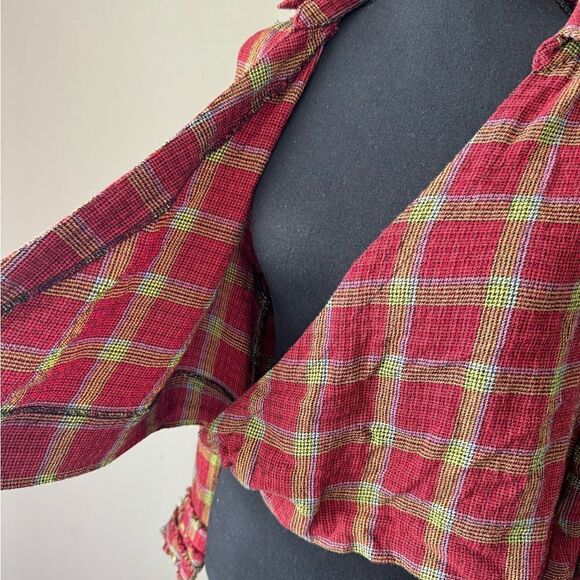 We The Free People Running Wild Wrap Shirt Plaid Frayed Hem Sz S Boho Western - Picture 7 of 10